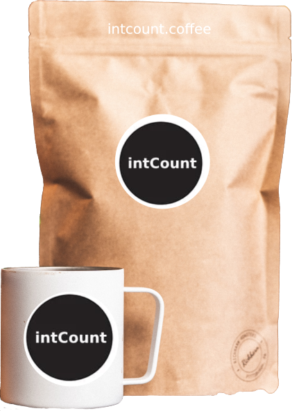 A cup of intCount Coffee on a table